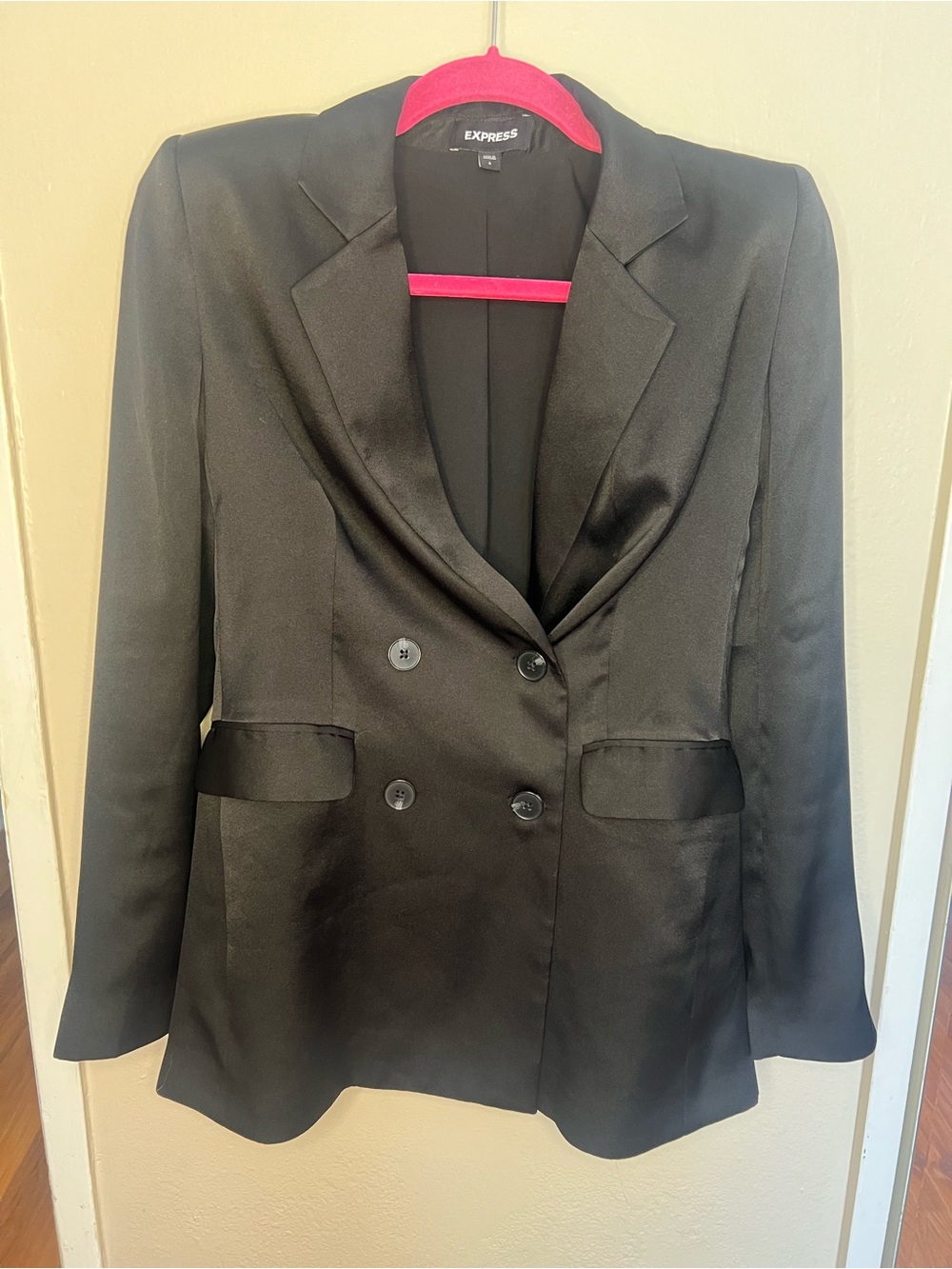 Express Black Double-Breasted Satin Blazer Jacket